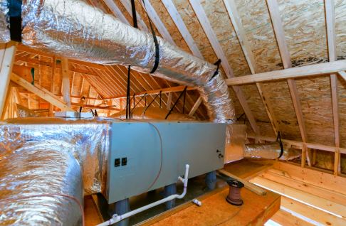 HVAC system installed in the attic of a home.