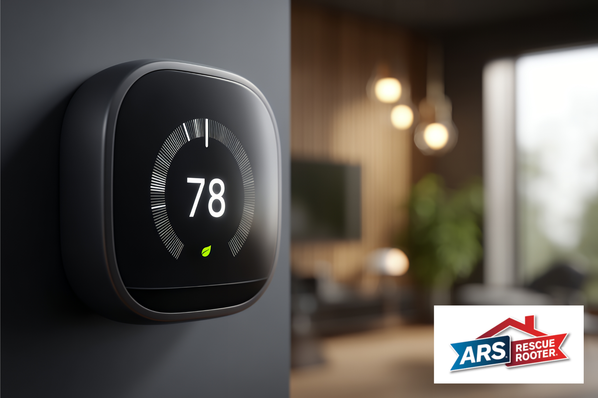 Newly installed smart thermostat on inner wall in modern home.